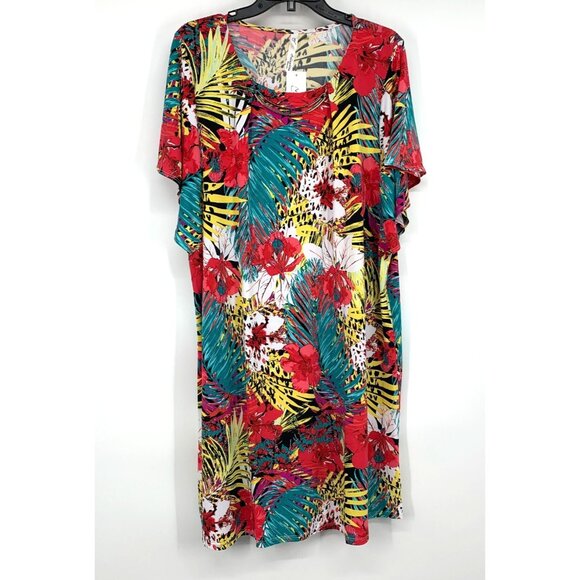 NY Collection Dress Floral Print Shift Necklace Jersey Stretch NWT - Picture 1 of 10